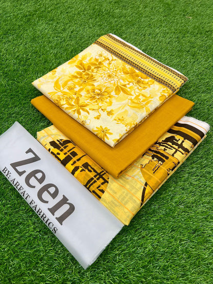 ZEEN  LAWN 3PC WITH ZARI DUPTA.