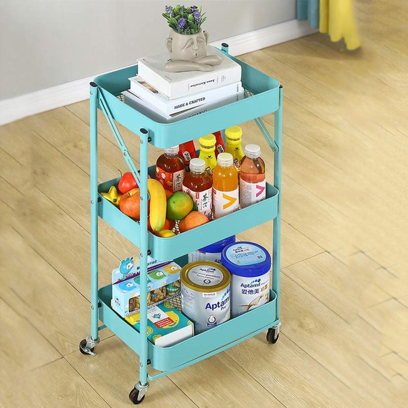 3 Tiers Foldable Storage Trolley Cart With Wheels