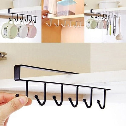 Cabinet Under Shelf 6 Hooks Iron Hanging Rack