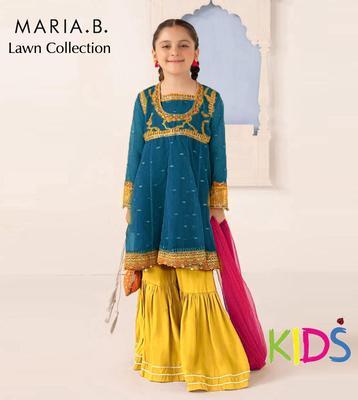 3 Pcs Girl's Lawn Embroidered Unstitched Suit