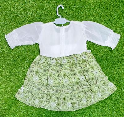 2 Pcs Girl's Chiffon Printed Frock And Trouser Set