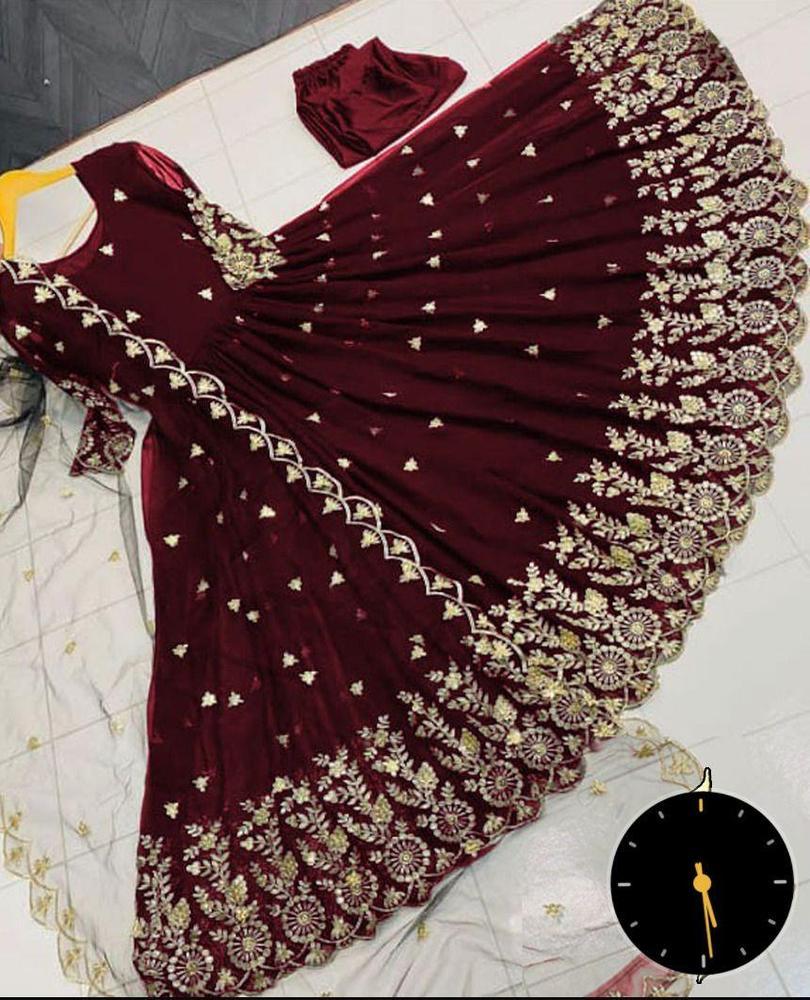 Maroon Shamoz Silk Gharara Shirt with Sequins Embroidery - 3 Pcs Ensemble