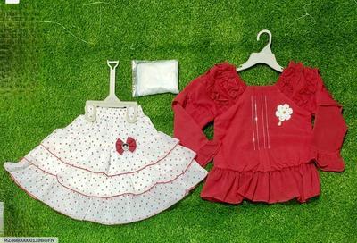 3 Pcs Girl's Chiffon Plain Shirt And Skirt Set