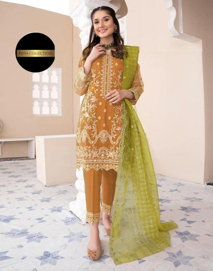 Radiant Orange Organza Embroidered Suit - 3 Pcs Collection