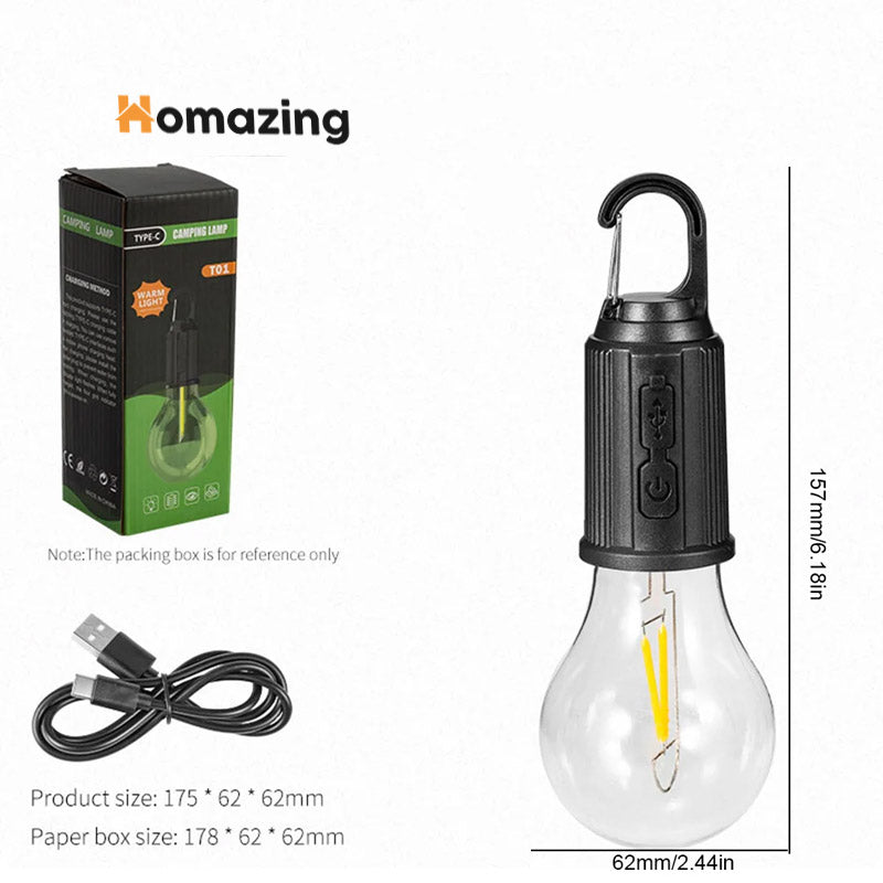 Rechargeable Hanging Bulb Light With 3 Modes