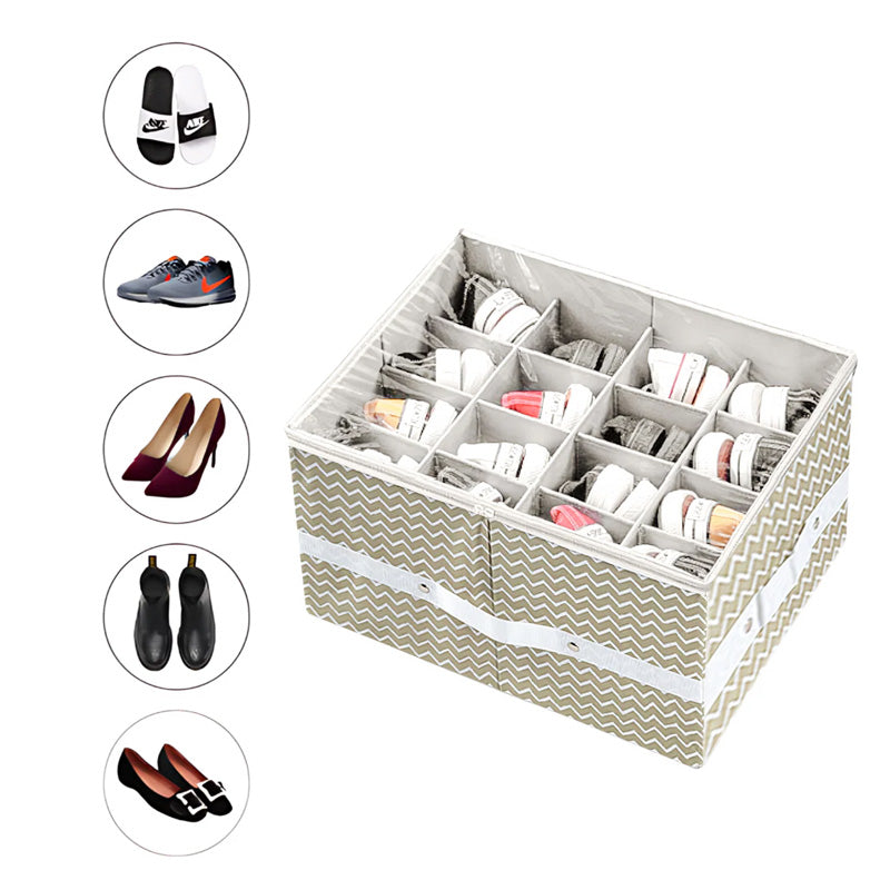 16-Pair Shoe Storage Organizer - White Stripe