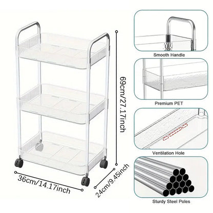 3 Tier Acrylic Trolley Storage Rack With Wheels